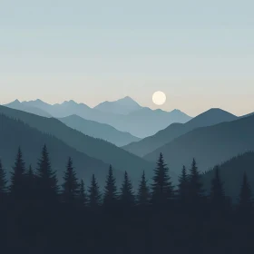 Layered Mountains and Forest Silhouette