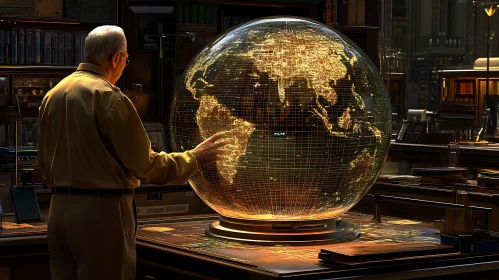 Glowing Earth Globe in Library