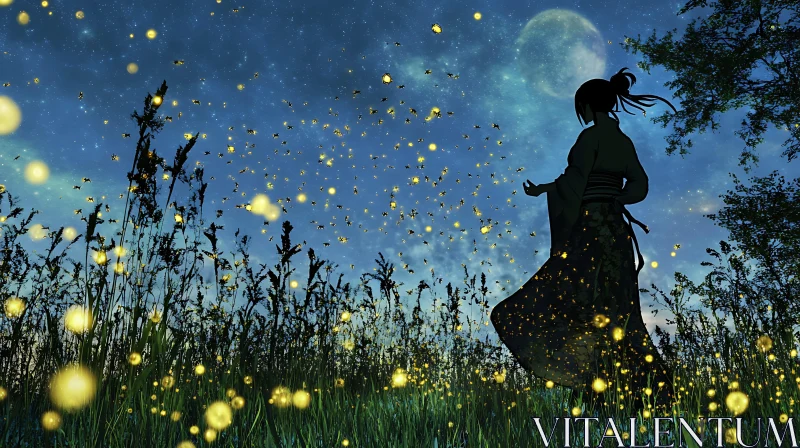 Silhouette and Fireflies AI Image