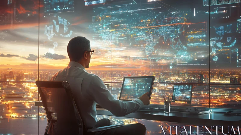 Data Analysis at Sunset City View AI Image