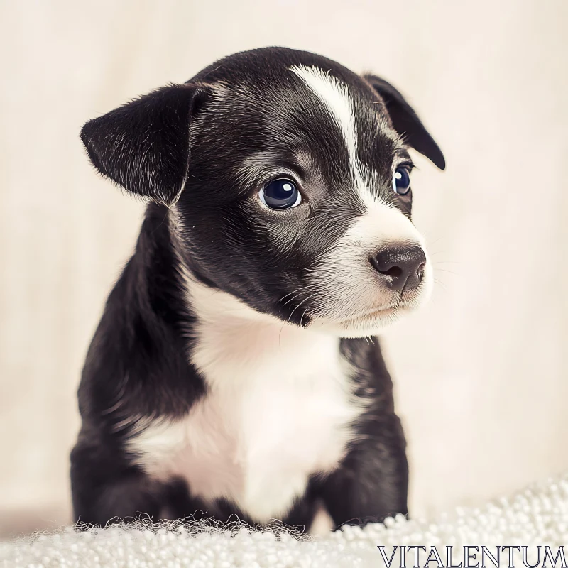 Cute Black and White Puppy with Blue Eyes AI Image