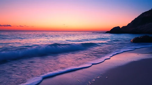 Coastal Sunset Serenity: Waves at Dusk