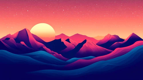 Pastel Mountain Range at Sunset