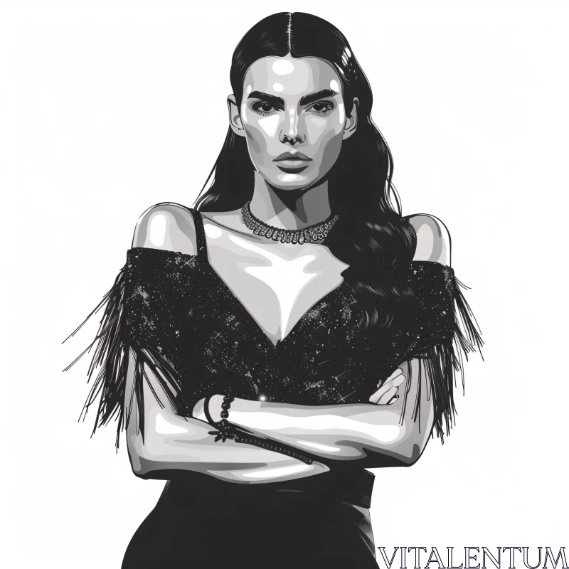 AI ART Black and White Illustration of Kendall Jenner