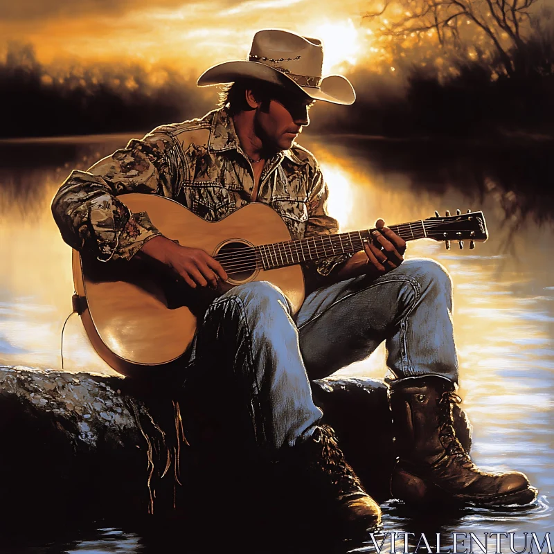Guitar Man at Sunset AI Image