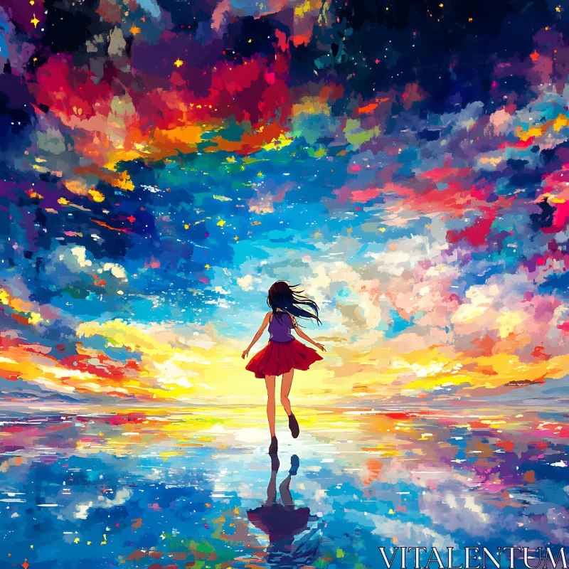 Girl in Colorful Dreamlike Landscape AI Image