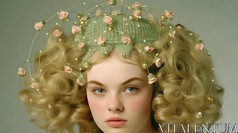Captivating Portrait of a Girl with an Exquisite Headpiece AI Image