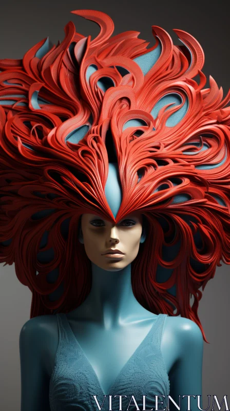 Captivating Red Abstract Hair Sculpture in Detailed Costume Style AI Image