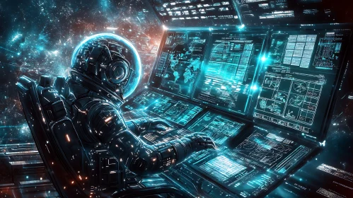 Futuristic Astronaut Working With Technology