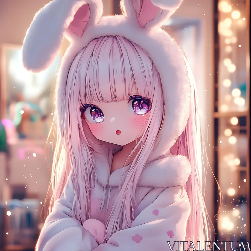 Cute Anime Girl in Bunny Attire with Pink Hair AI Image