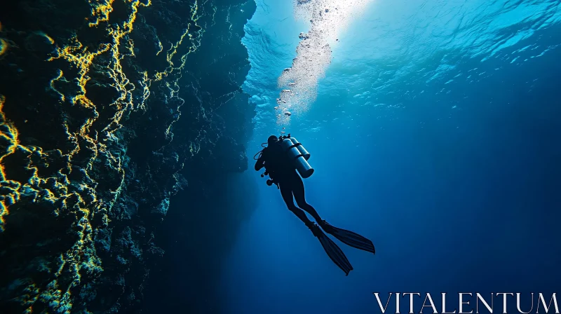 Scuba Diver Exploring Ocean Cave AI Image