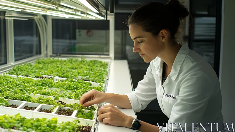 AI ART Woman Cultivating Greens in Hydroponic Lab