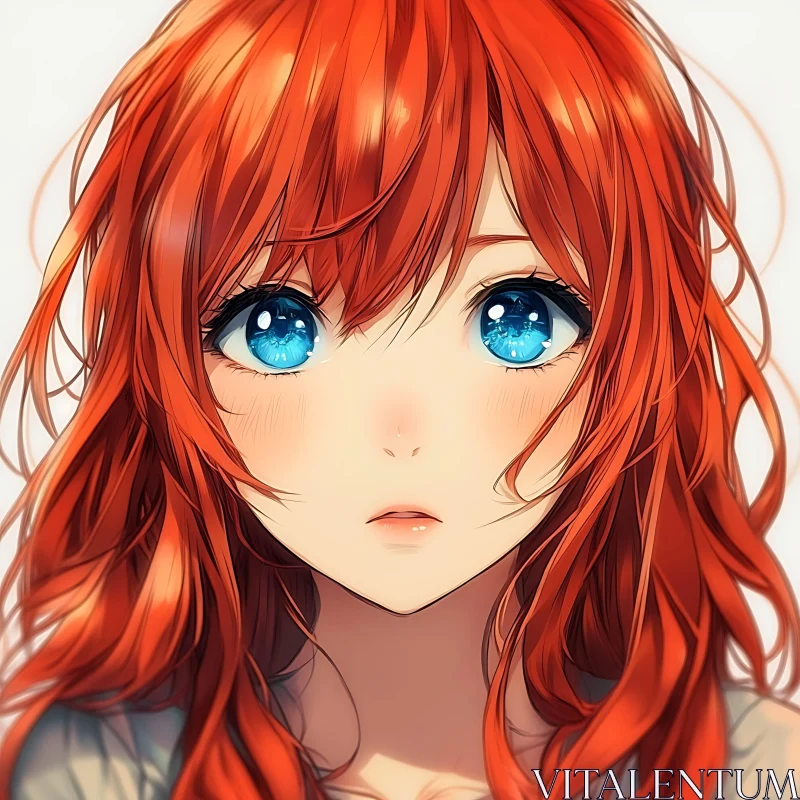 AI ART Red-Haired Anime Girl with Big Blue Eyes