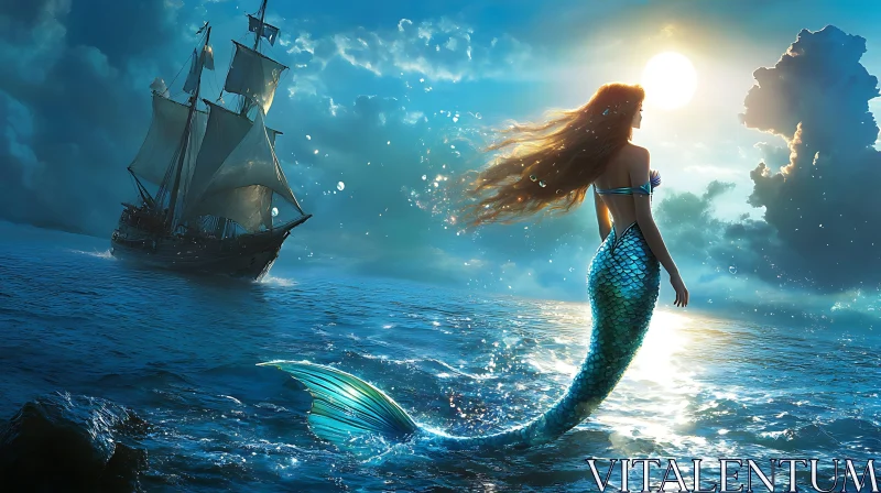 Mystical Mermaid by the Ocean AI Image