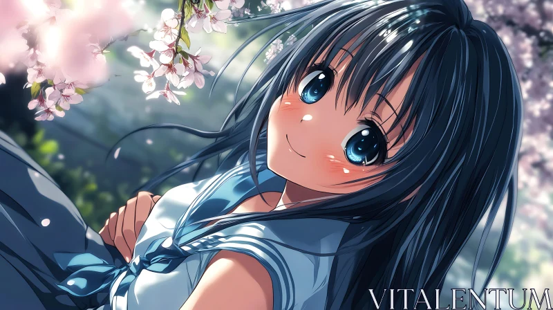 Sakura Blossoms and Anime Beauty AI Image