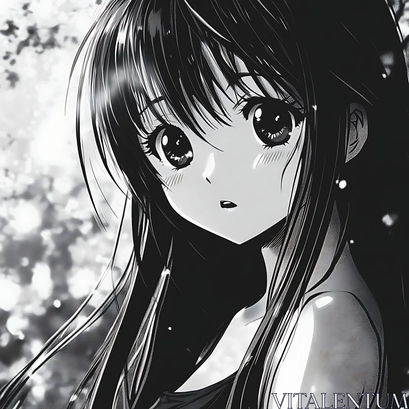 Thoughtful Anime Girl in Monochrome AI Image