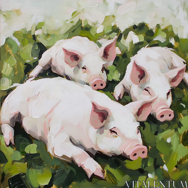 AI ART Three Sleeping Pigs Art