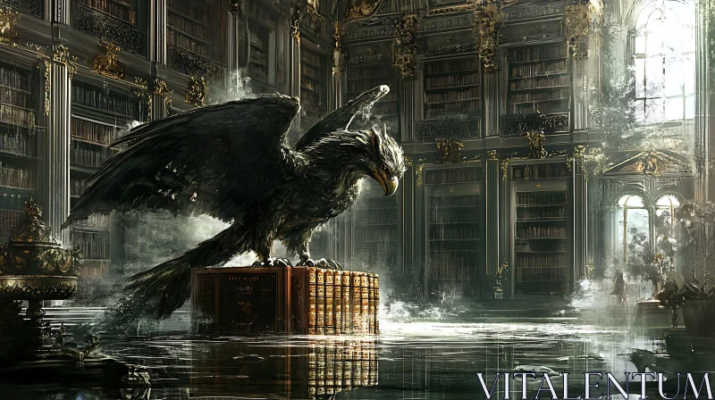 AI ART Majestic Griffin in Literary Ruins
