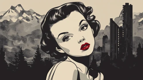 Monochrome City and Mountain Pop Art Portrait