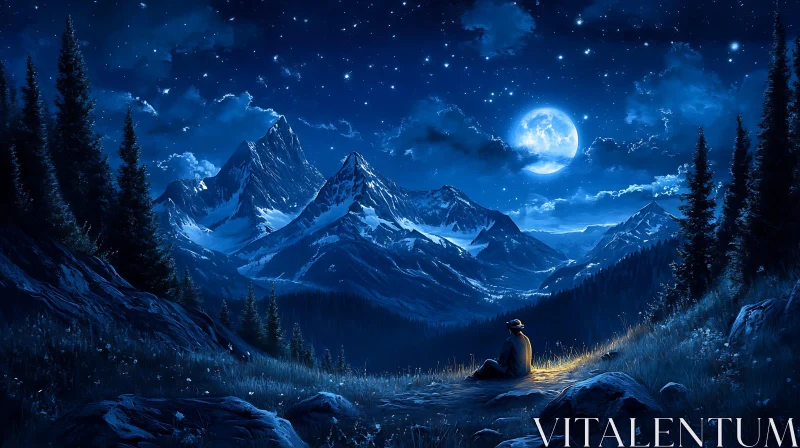 AI ART Moonlit Mountain Meditation