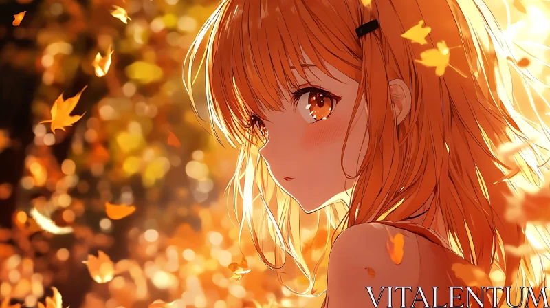 Autumn Anime Portrait with Orange-haired Girl AI Image