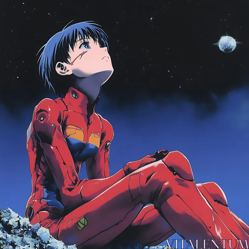 Red-Suited Anime Character Under the Night Sky AI Image