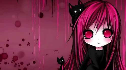 Gothic Anime Girl with Pink Hair