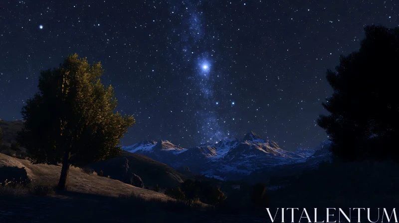 Mountain Night with Starry Sky AI Image