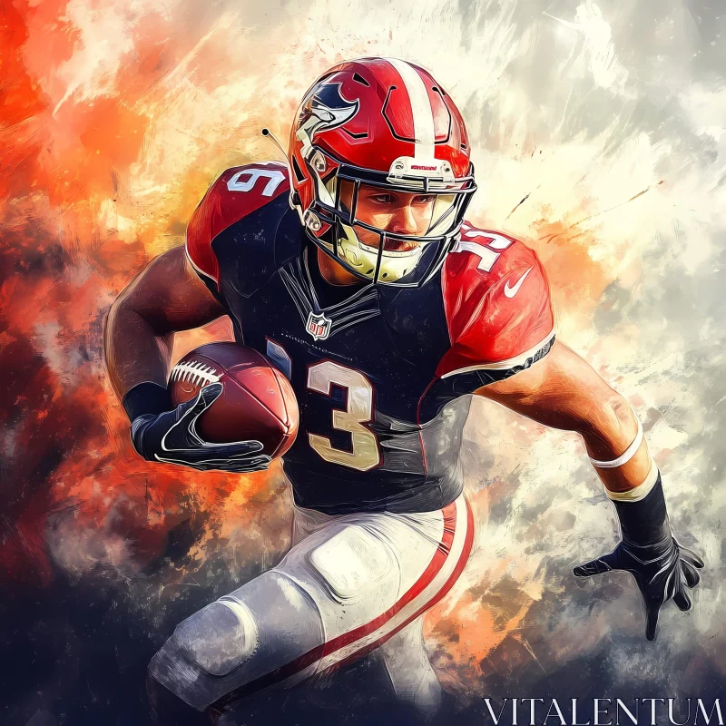 Dynamic American Football Player in Action Painting AI Image