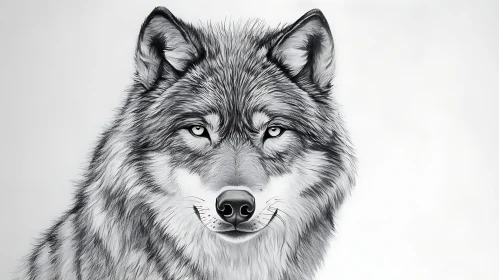 Detailed Wolf Face in Black and White