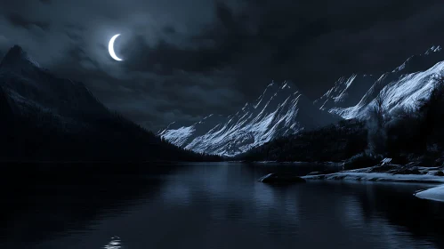 Night Scene with Mountains and Lake