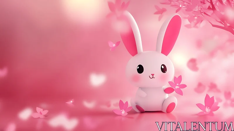 AI ART Cute Bunny in Pink Blossom Garden