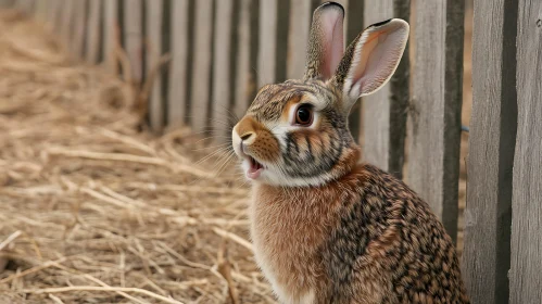 Hare Portrait near Wooden Fence