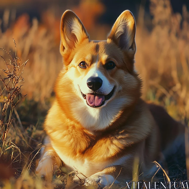 Cheerful Corgi in Sunset Field AI Image