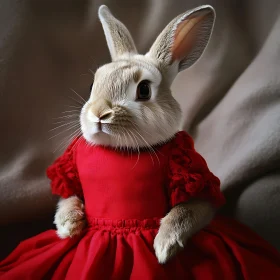 Whimsical Bunny Portrait in Red Attire