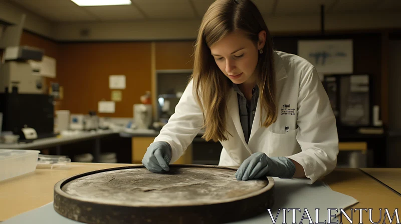 AI ART Female Scientist Examining Circular Object