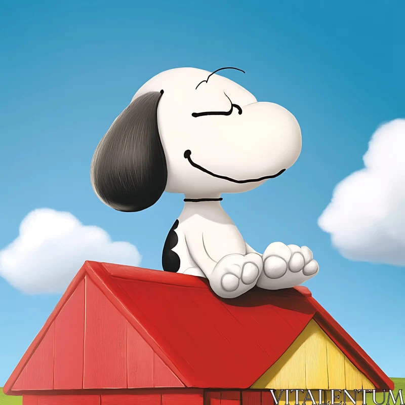 Happy Cartoon Dog on Roof AI Image