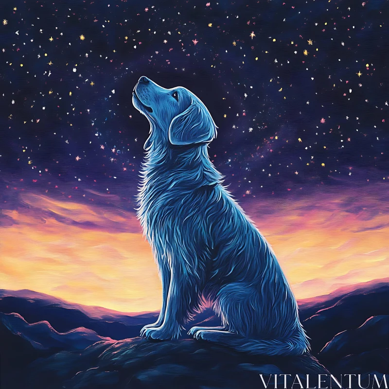 Mystical Dog Under Night Sky AI Image