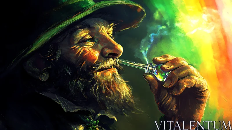 AI ART Enigmatic Leprechaun with Glass Pipe