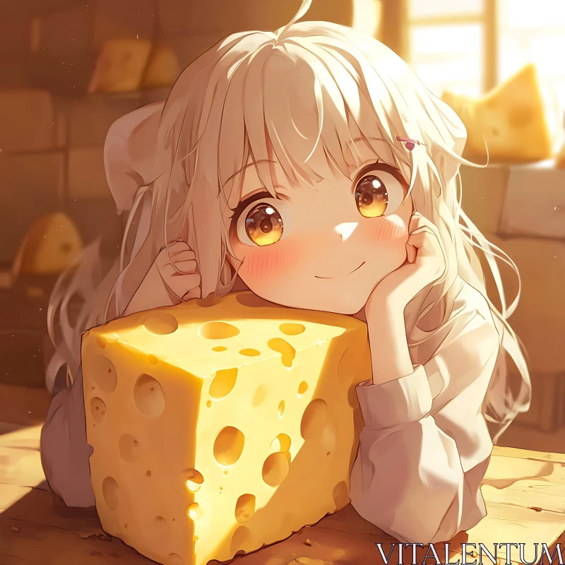 Cute Anime Illustration with Cheese AI Image