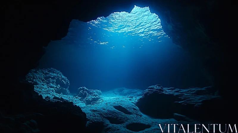 Underwater Cave with Sunlight AI Image