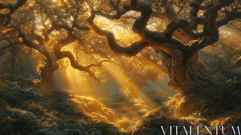 Sunlit Forest | Magical Tree Landscape AI Image