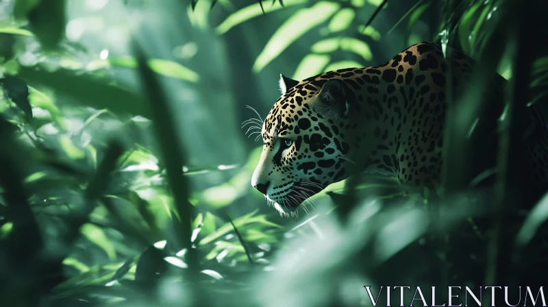 Stealthy Jaguar Among Green Leaves AI Image