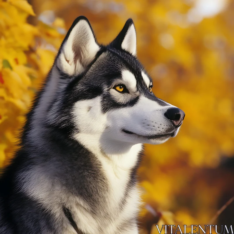 Husky Dog in Autumn Foliage AI Image