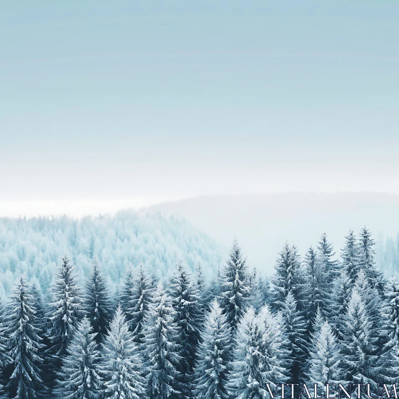 Tranquil Snowy Forest on a Winter Morning AI Image