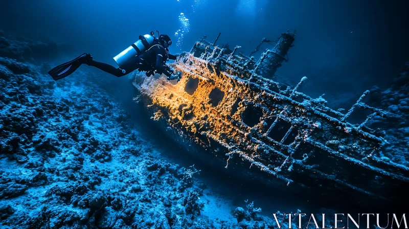 AI ART Underwater Shipwreck Exploration with Diver