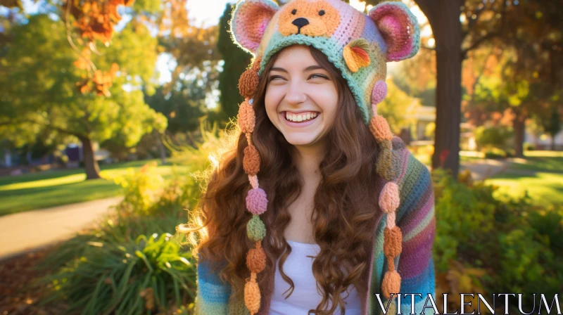 Captivating Image: Girl with Crocheted Koala Bear Hat in Colorful Neo-Romanticism Style AI Image