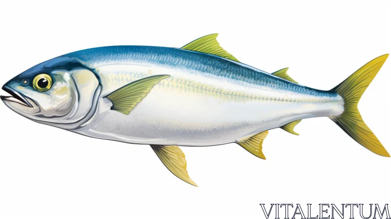Detailed Fish Illustration in Light Sky-Blue and Yellow AI Image