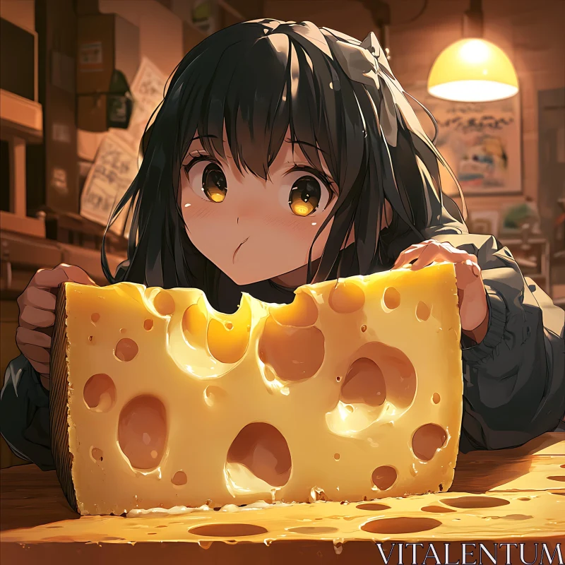 AI ART Cartoon Character Enjoying Cheese