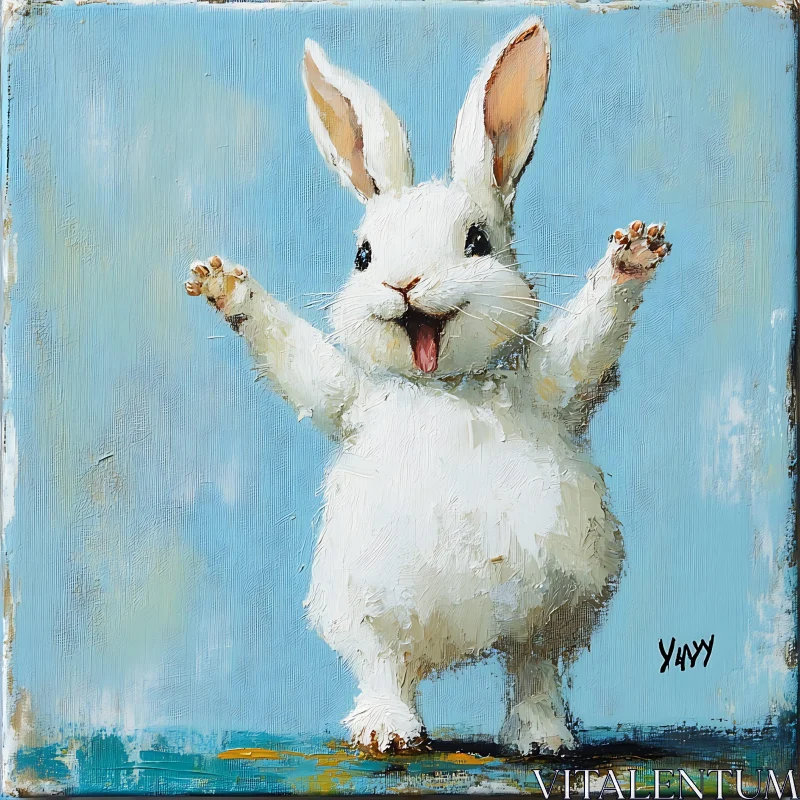 Whimsical Bunny Art with Raised Arms AI Image